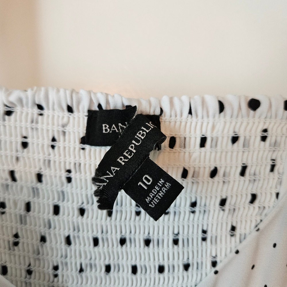 Banana Republic Dress White Polka Dot Pleated Twee 10 Retro Rockabilly - Picture 6 of 12